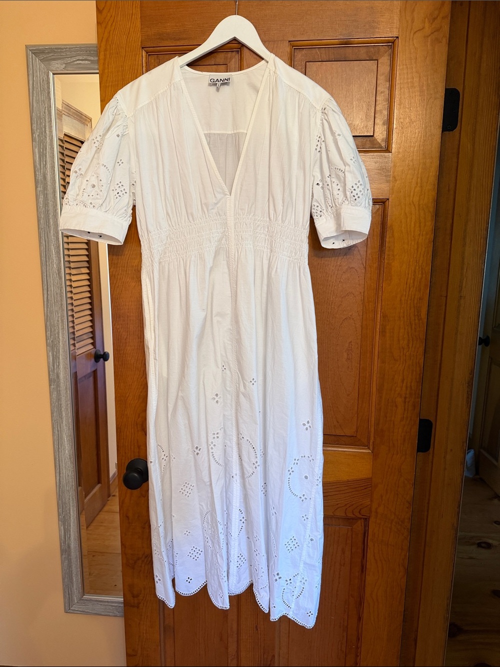 Ganni White Broderie Anglaise Midi Dress